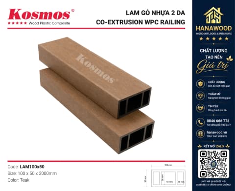 Lam Hộp Gỗ Nhựa 2 Da Trang Trí Kosmos Lam100X50 Teak bề mặt vân gỗ 3D
