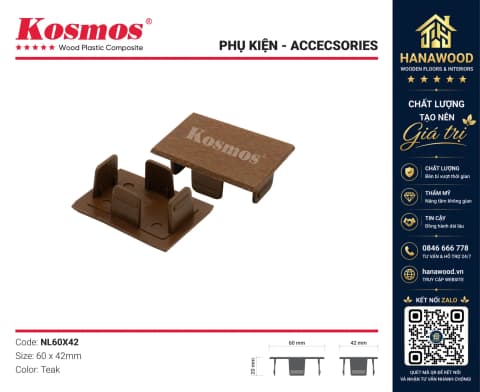 Nắp Chụp Đầu Thanh Lam Hộp Kosmos NL60X42 Teak thiết kế khớp nối vừa vặn
