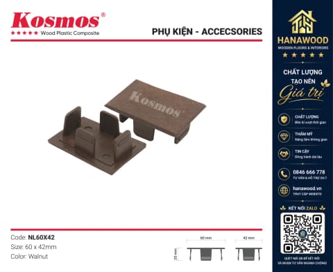 Nắp Chụp Đầu Thanh Lam Gỗ Nhựa 2 Da Kosmos NL60X42 Walnut