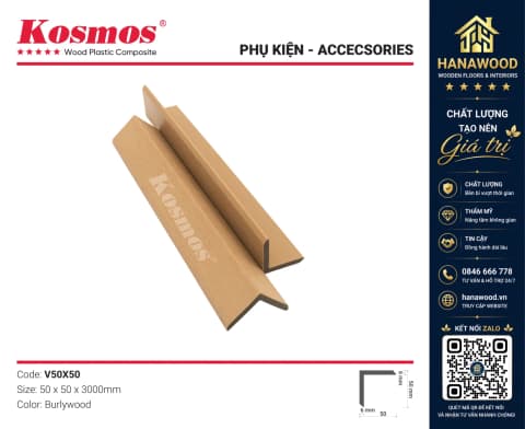 Nẹp V Gỗ Nhựa Ngoài Trời 2 Da Kosmos V50X50 Burlywood bo viền viền góc thẩm mỹ