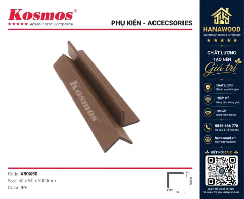 Nẹp Góc V Gỗ Nhựa Polymer Kosmos V50X50 IPE bảo vệ mép sàn nẹp tường