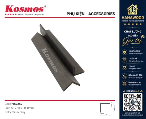 Nẹp Góc V Gỗ Nhựa 2 Da Kosmos V50X50 Silver Grey độ bền cao ngoài trời