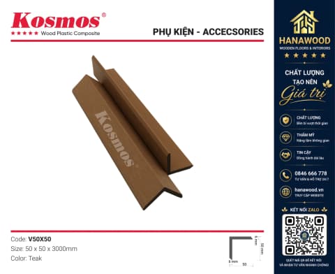 Nẹp Góc V Gỗ Nhựa 2 Da Ngoài Trời Kosmos V50X50 Teak