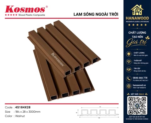 Tấm Ốp Trần Lam Sóng Ngoài Trời ASA Kosmos 4S184X28 Walnut