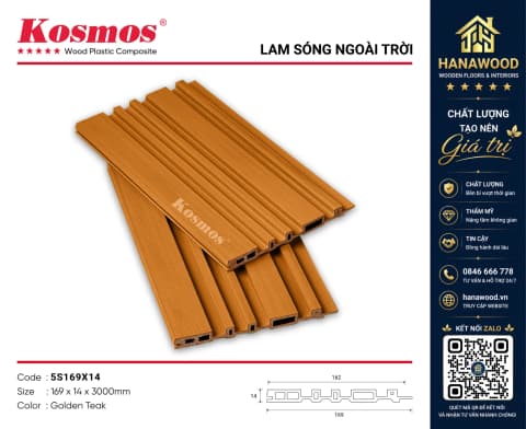 Lam 5 Sóng Ngoài Trời Phủ ASA Kosmos 5S169X14 Golden Teak chống mối mọt không cong vênh