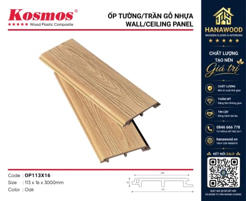 Tấm Ốp Vách Gỗ Nhựa ASA Kosmos OP113X16 Oak cấu tạo chắc chắn bo viền góc đẹp mắt