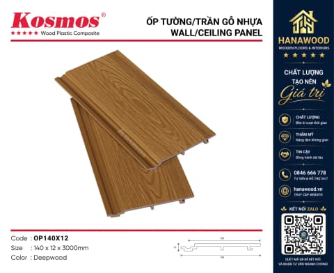 Tấm Ốp Tường Ngoài Trời Phủ ASA Kosmos OP140X12 Deepwood độ bền vượt trội không bong tróc