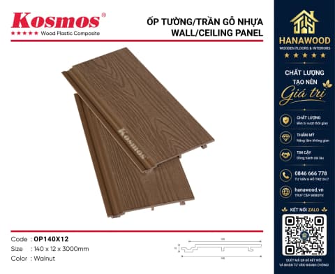 Tấm Ốp Tường Gỗ Nhựa Phủ ASA Kosmos OP140X12 Walnut