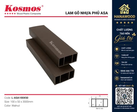 Thanh Lam Hộp Gỗ Nhựa Ngoài Trời Phủ ASA Kosmos L-ASA100X50 Walnut