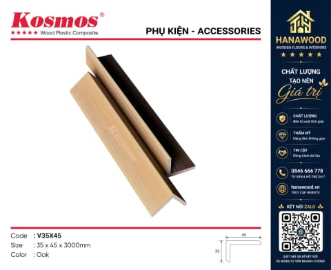 Nẹp Góc V Gỗ Nhựa Phủ ASA Kosmos V35X45 Oak cấu tạo chắc chắn bo viền đẹp mắt