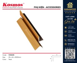 Nẹp Góc V Gỗ Nhựa Phủ ASA Kosmos V35X45 Teak chống nước chịu lực va đập
