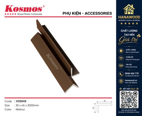 Nẹp Chữ V Gỗ Nhựa Ngoài Trời Kosmos Phủ ASA V35X45 Walnut
