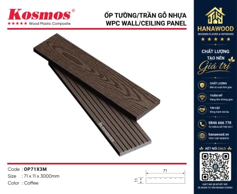 Thanh Lam Đa Năng Gỗ Nhựa Kosmos OP71X3M Coffee chất liệu composite siêu chịu lực