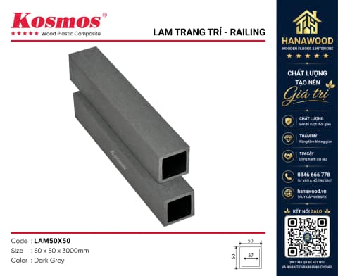 Thanh Lam Gỗ Nhựa Trang Trí Kosmos LAM50x50 Dark Grey tông màu xám hiện đại