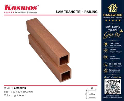 Thanh Lam Composite Ngoài Trời Kosmos LAM50x50 Light Wood lớp phủ bền màu nắng mưa
