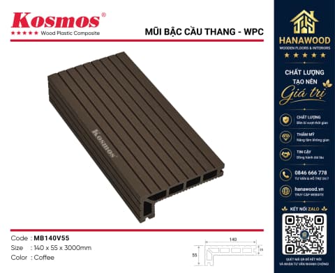 Mũi Bậc Cầu Thang Sàn Ngoài Trời Kosmos MB140V55 Coffee khả năng chịu mưa nắng không nứt nẻ