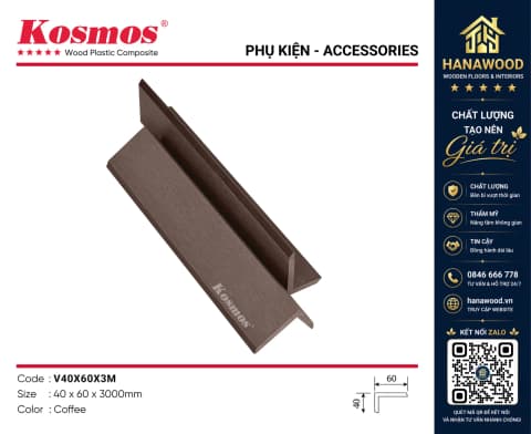 Nẹp Góc V Gỗ Nhựa Ngoài Trời Kosmos V40X60X3M Coffee chống trầy xước không mối mọt