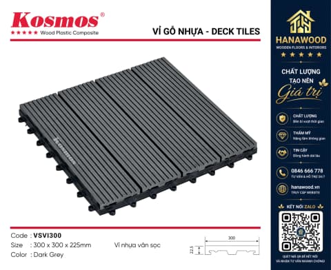 Vỉ Gỗ Nhựa Lót Sàn Sân Vườn Kosmos VI300 Dark Grey chất liệu composite siêu bền