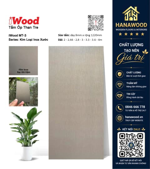 Tấm Ốp Sợi Than Tre Đa Năng Vân Kim Loại iWood MT-3 chống ẩm mốc cách âm tốt
