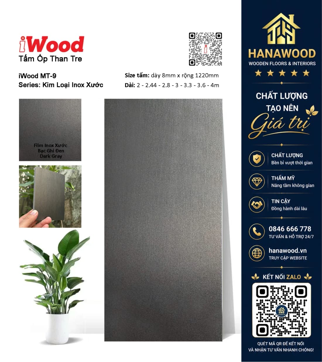 Tấm Ốp Tường Sợi Than Tre Đa Năng iWood MT-9 khả năng chống nước uốn cong linh hoạt