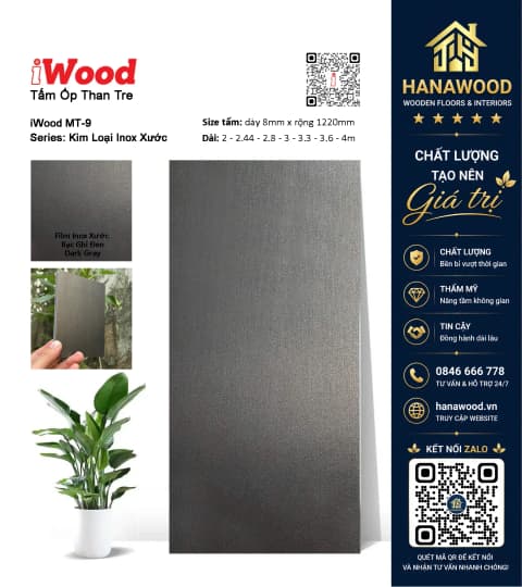 Tấm Ốp Tường Sợi Than Tre Đa Năng iWood MT-9 khả năng chống nước uốn cong linh hoạt