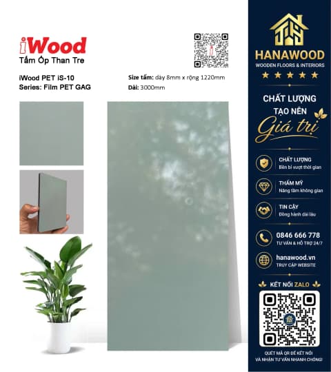 Tấm Ốp Tường Sợi Than Tre Phủ PET iWood iS-10 độ bền vượt trội uốn nẹp góc chuẩn