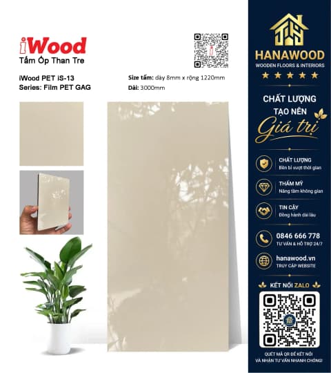 Tấm Ốp Than Tre Đa Năng Phủ PET iWood iS-13 chống cháy lan bề mặt phủ PET bền màu