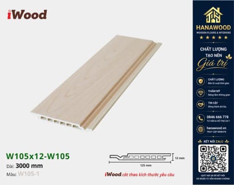 Tấm Ốp Tường Ốp Trần Nano Giả Gỗ Hèm U iWood W105-1 chống ẩm mốc không cong vênh