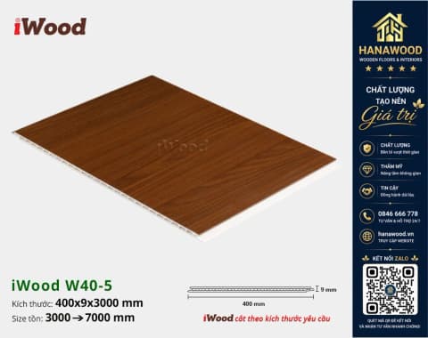 Tấm Nhựa Ốp Tường Ốp Trần Nano Giả Gỗ iWood W40-5 chất liệu nhựa PVC cao cấp