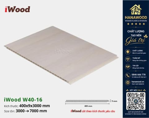 Tấm Nhựa Ốp Tường Ốp Trần Nano Giả Gỗ iWood W40-16 chống cháy lan an toàn