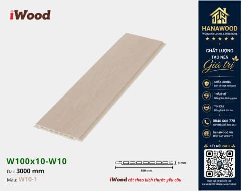 Tấm Nhựa Ốp Tường Ốp Trần Nano Giả Gỗ iWood W10-1 chống ẩm mốc không cong vênh