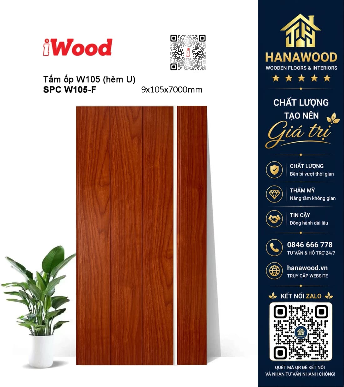Tấm Nhựa Ốp Tường Nano Giả Vân Gỗ iWood W105-F Quận 12 TPHCM