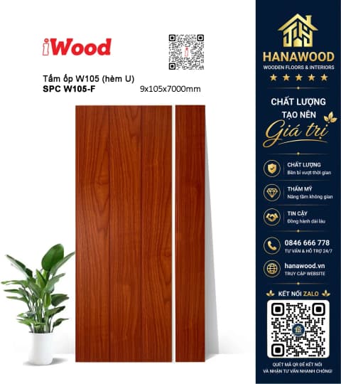 Tấm Nhựa Ốp Tường Nano Giả Vân Gỗ iWood W105-F Quận 12 TPHCM