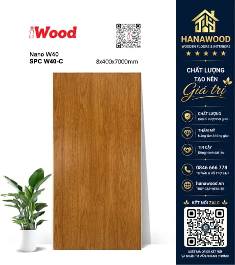 Tấm Nhựa Ốp Tường Nano Giả Vân Gỗ iWood W40-C khả năng chống nước tuyệt đối