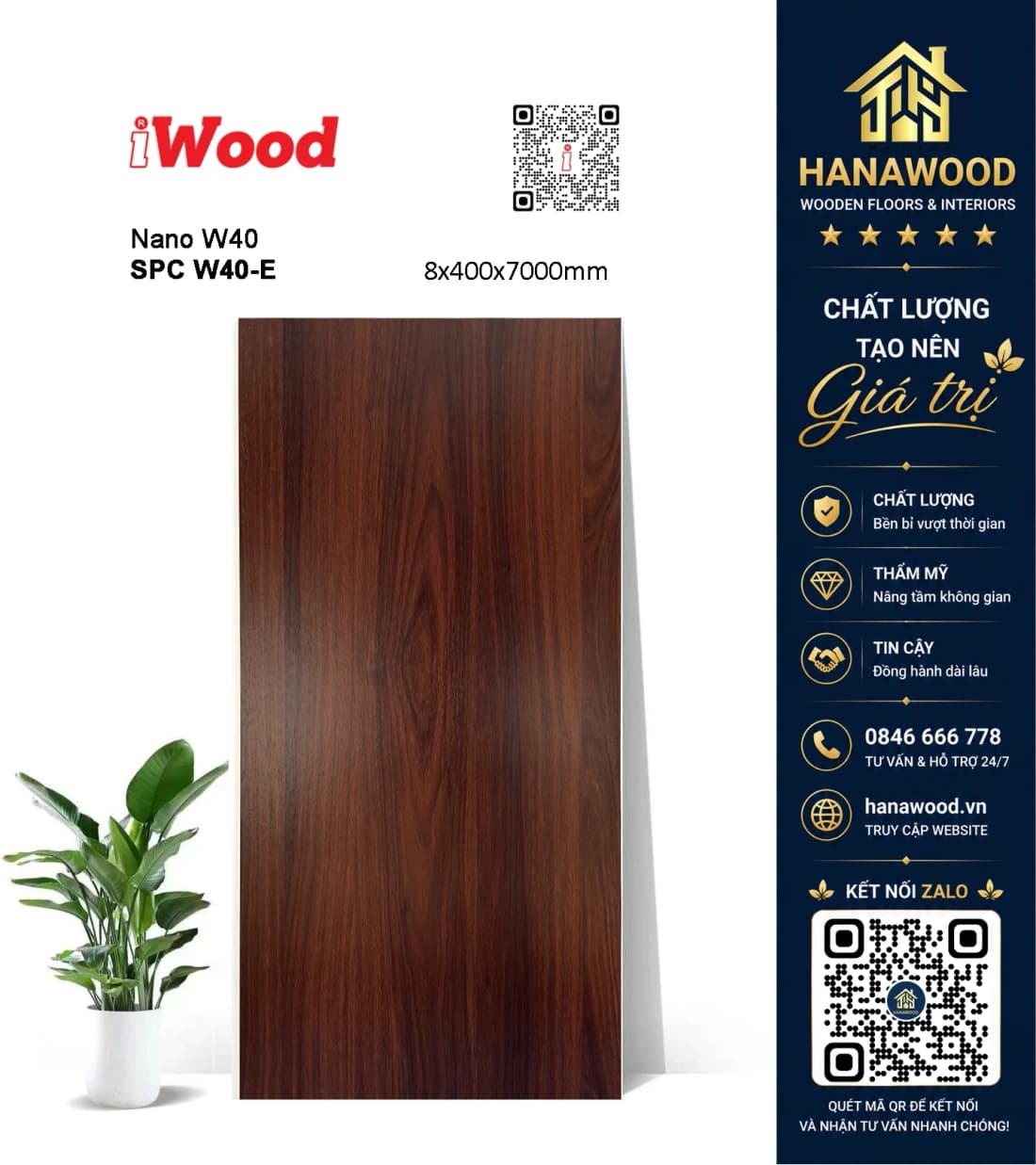 Tấm Nano Nhựa Ốp Tường Ốp Trần iWood W40-E tông màu mộc mạc cách âm cách nhiệt