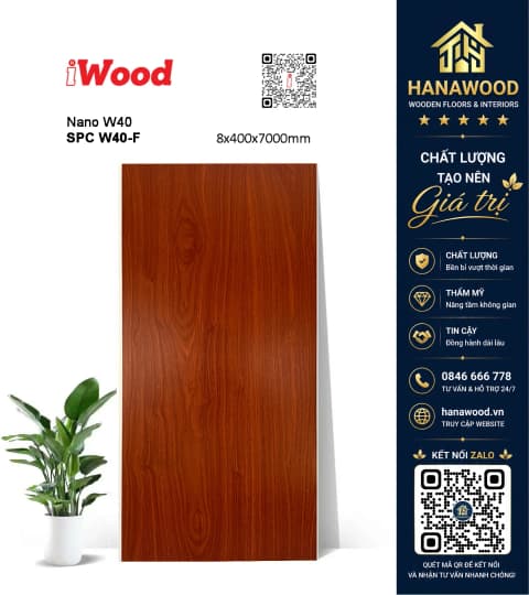 Tấm Nhựa Ốp Tường Nano iWood W40-F Giả Vân Gỗ
