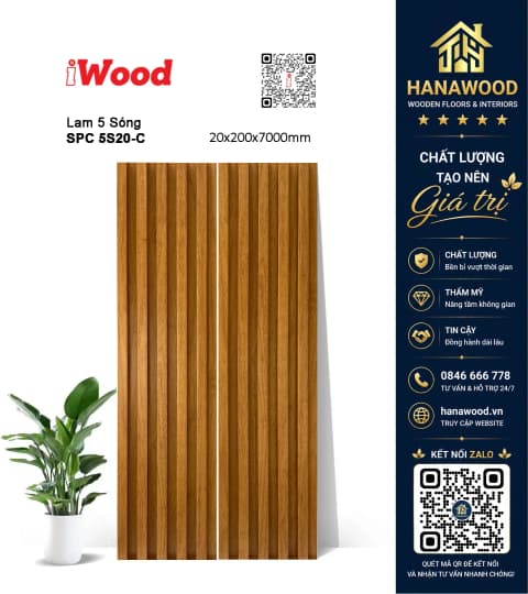 Tấm Lam Sóng Ốp Trần Nhựa Giả Gỗ iWood 5S20-C khả năng chống nước tuyệt đối
