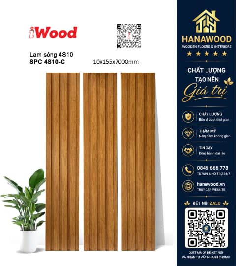 Lam Sóng Nhựa Ốp Tường Giả Vân Gỗ iWood 4S10-C khả năng chống nước tuyệt đối