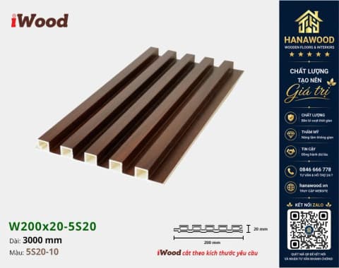 Tấm Nhựa Lam 5 Sóng Giả Gỗ iWood 5S20-10 lớp phủ vân gỗ sáng đẹp bền màu lâu dài