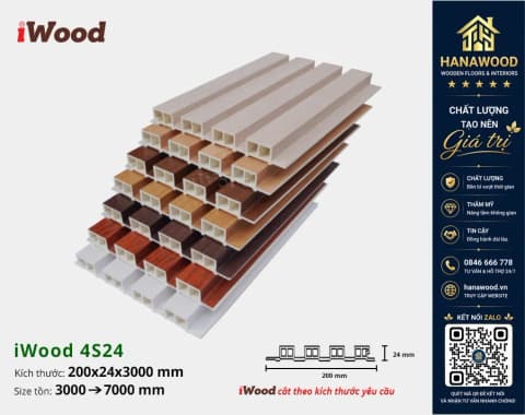 Tấm Nhựa Ốp Tường Lam 4 Sóng Cao Giả Gỗ iWood 4S24 cách âm cách nhiệt hiệu quả