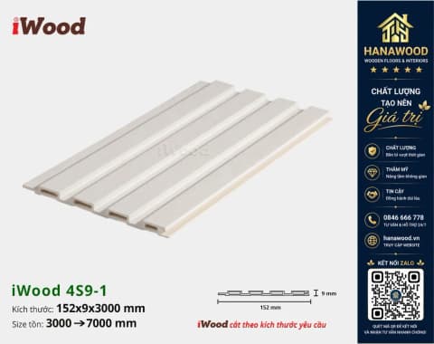 Tấm Nhựa Ốp Tường Lam 4 Sóng Giả Gỗ iWood 4S9-1 chống ẩm mốc không cong vênh