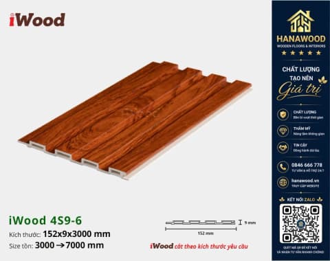 Tấm Nhựa Ốp Tường Lam 4 Sóng Giả Gỗ iWood 4S9-6 tông màu mộc mạc không bám bụi bẩn