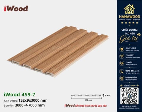Tấm Nhựa Ốp Tường Lam 4 Sóng Giả Gỗ iWood 4S9-7 cách âm cách nhiệt hiệu quả