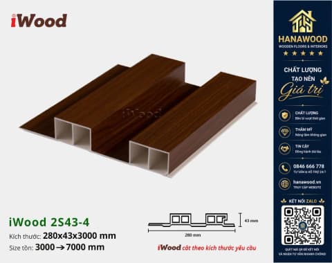 Lam 2 Sóng Cao Nhựa Giả Gỗ Ốp Tường Ốp Trần iWood 2S43-4 khả năng chống nước tuyệt đối