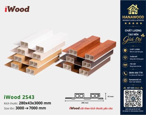 Lam 2 Sóng Cao Nhựa Giả Gỗ Ốp Tường Ốp Trần iWood 2S43 độ bền cao chống mối mọt