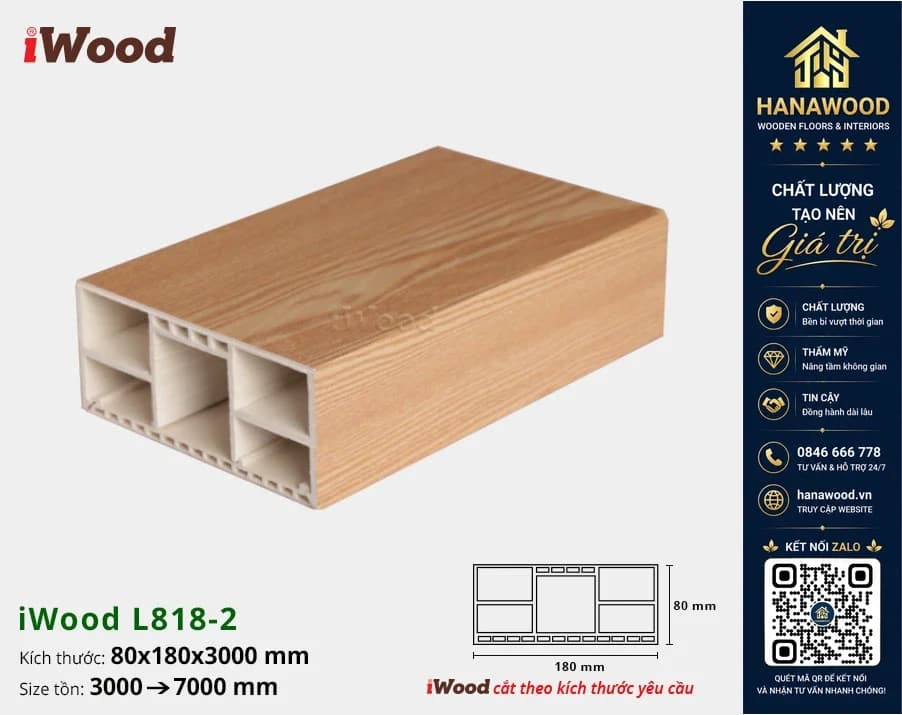 Lam Hộp Gỗ Nhựa Trang Trí Cầu Thang iWood L818-2 chống ẩm mốc không cong vênh