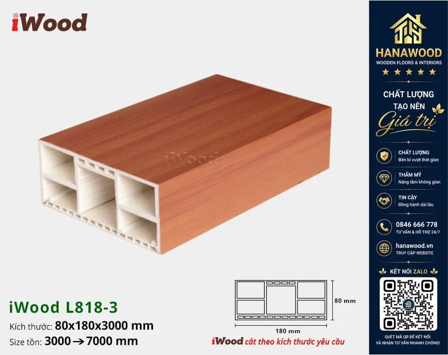 Lam Hộp Nhựa Giả Gỗ Trang Trí Cầu Thang iWood L818-3 chịu lực tốt độ bền cao