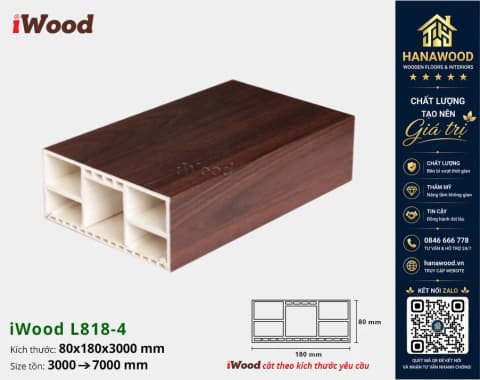 Lam Hộp Gỗ Nhựa Trang Trí Cầu Thang iWood L818-4 bề mặt phủ vân gỗ tự nhiên sang trọng