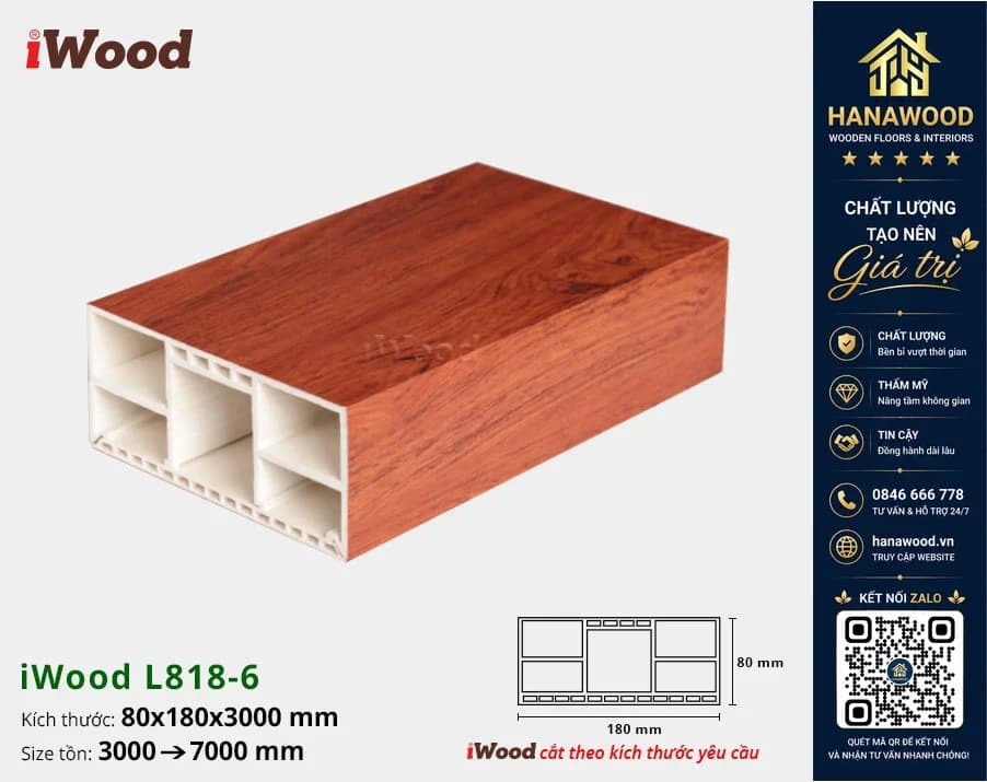 Lam Hộp Nhựa Giả Gỗ Trang Trí Cầu Thang iWood L818-6 tính năng chống mối mọt an toàn