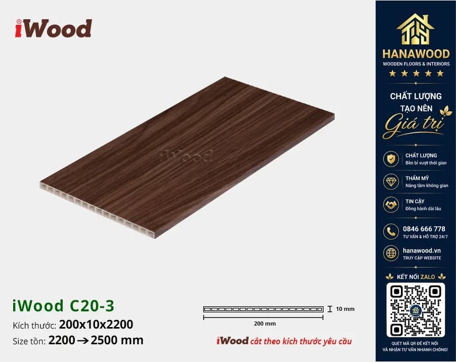 Mặt Đứng Cầu Thang Nhựa Giả Gỗ iWood C20-3 chống ẩm mốc chịu lực tốt không cong vênh